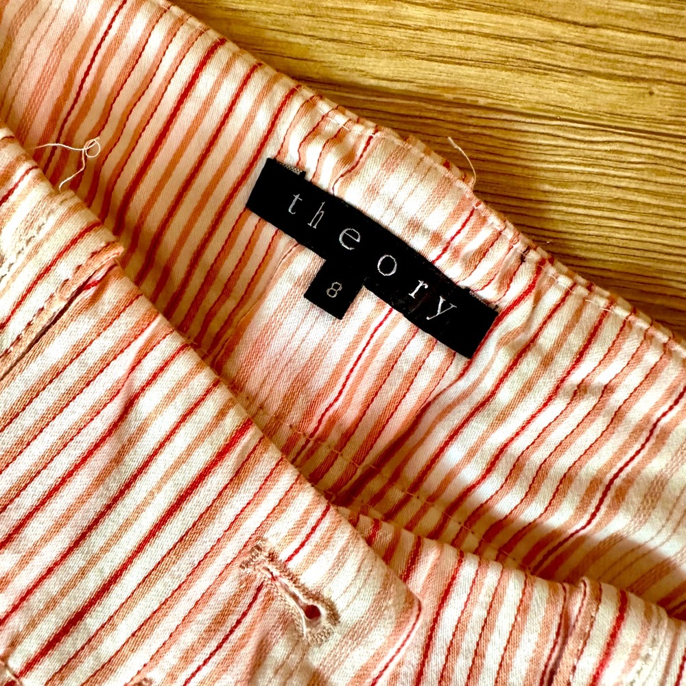 Theory Striped Wide Legged Slacks - Cream & Coral - Size 8 - NWOT - Picture 3 of 4